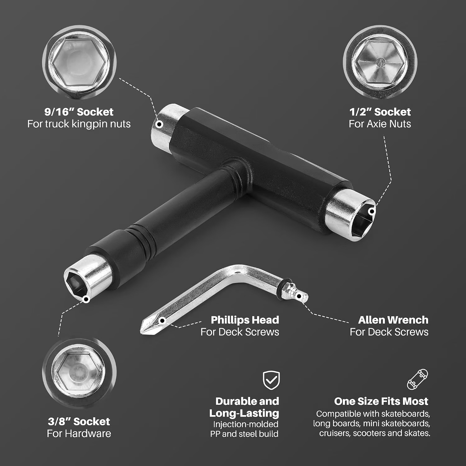 HERRAMIENTA LLAVE T ALLEN PARA SKATE SURFSKATE Y LONGBOARD - Imagen 4