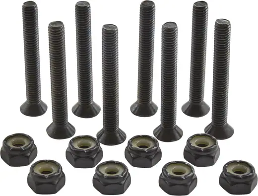 SET X 8 TORNILLOS PREMIUM + 8 TUERCAS AUTOFRENANTES NEGRAS PARA SKATE, SURF SKATE Y LONGBOARDS.